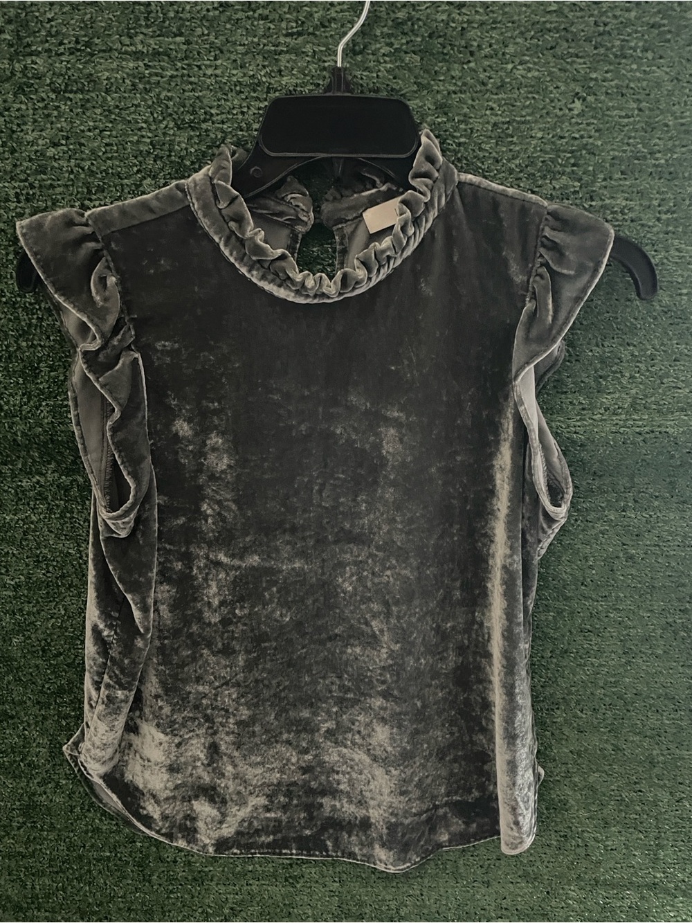 Loft Velvet Mock Neck Ruffle Sleeve Top Women’s size Small Gray